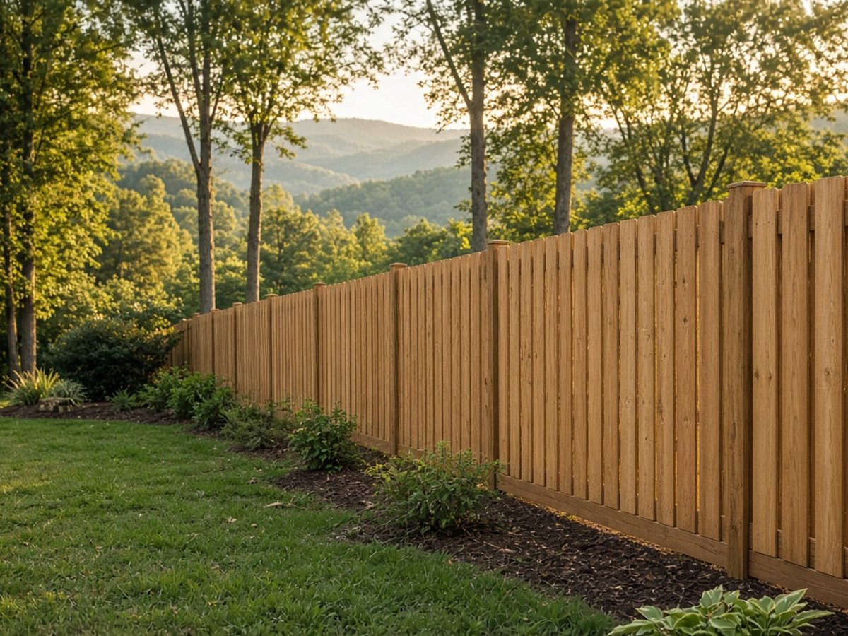 New wooden privacy fence in a backyard