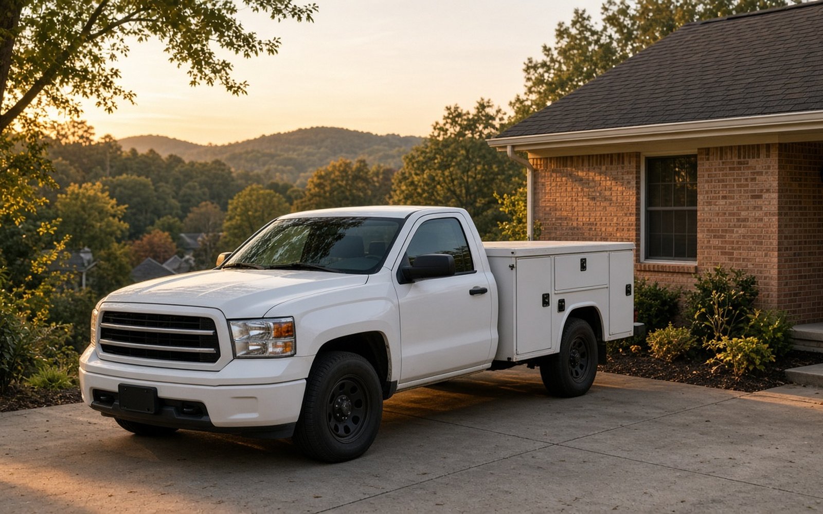 Contractor truck parked at a Tennessee home