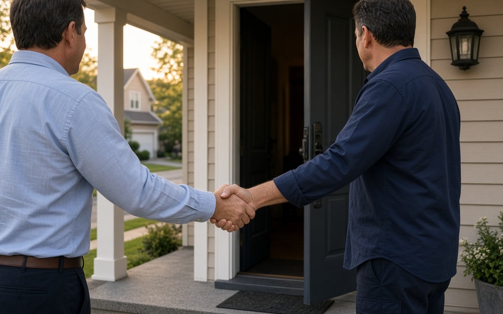 Homeowner shaking hands with a tradesman