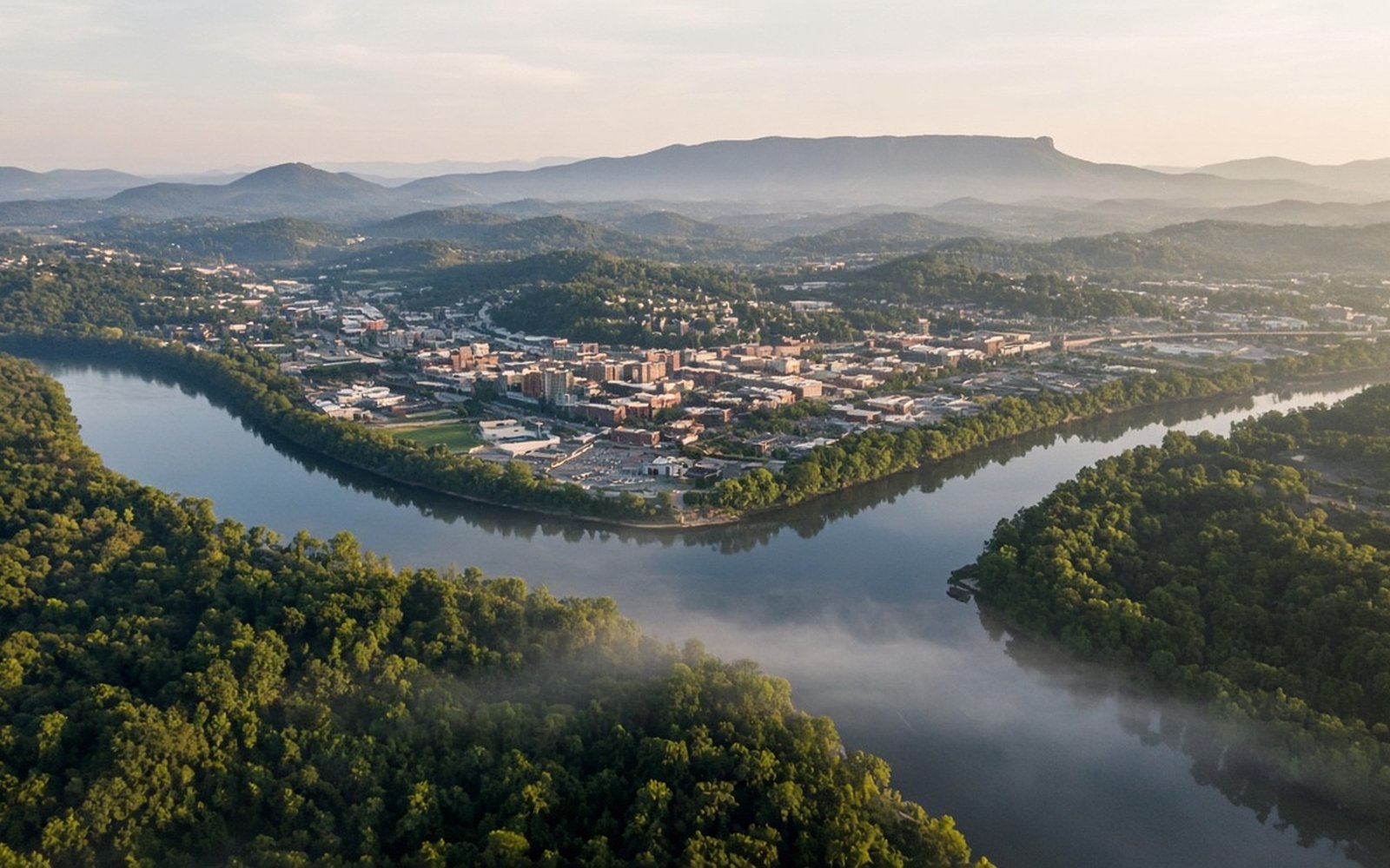 Aerial view of the river and ridges around Chattanooga